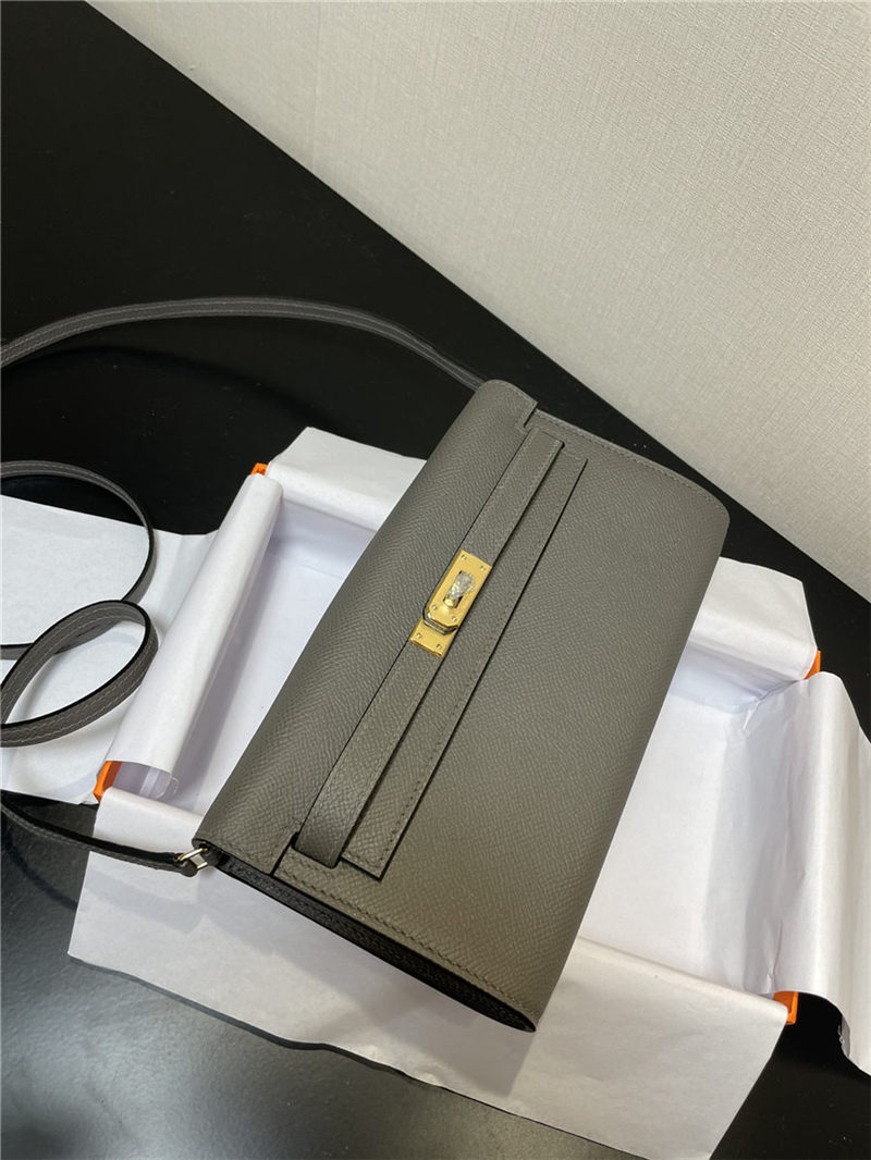 Hermes Kelly Classique To Go wallet Epsom calfskin Dark Grey Gold-Metal WAX High