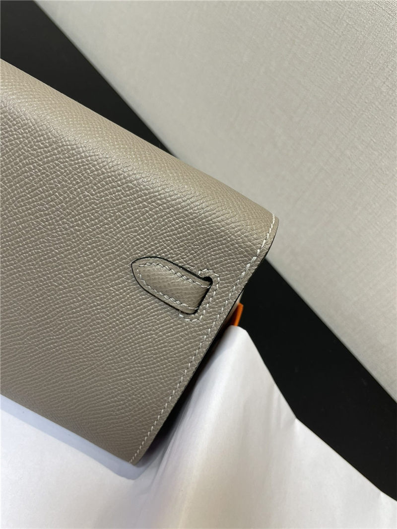 Hermes Kelly Classique To Go wallet Epsom calfskin Light Grey Silver-Metal WAX High