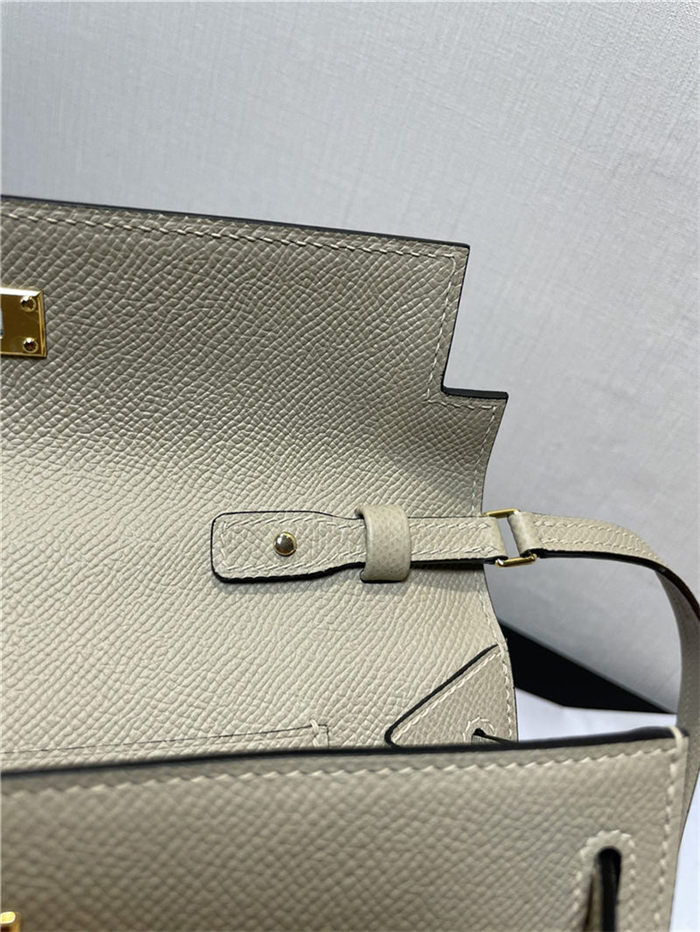 Hermes Kelly Classique To Go wallet Epsom calfskin Warm Grey Gold-Metal WAX High