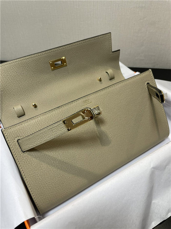 Hermes Kelly Classique To Go wallet Epsom calfskin Warm Grey Gold-Metal WAX High