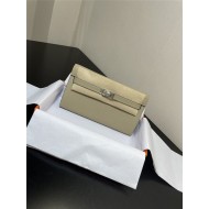 Hermes Kelly Classique To Go wallet Epsom calfskin Warm Grey Silver-Metal WAX High