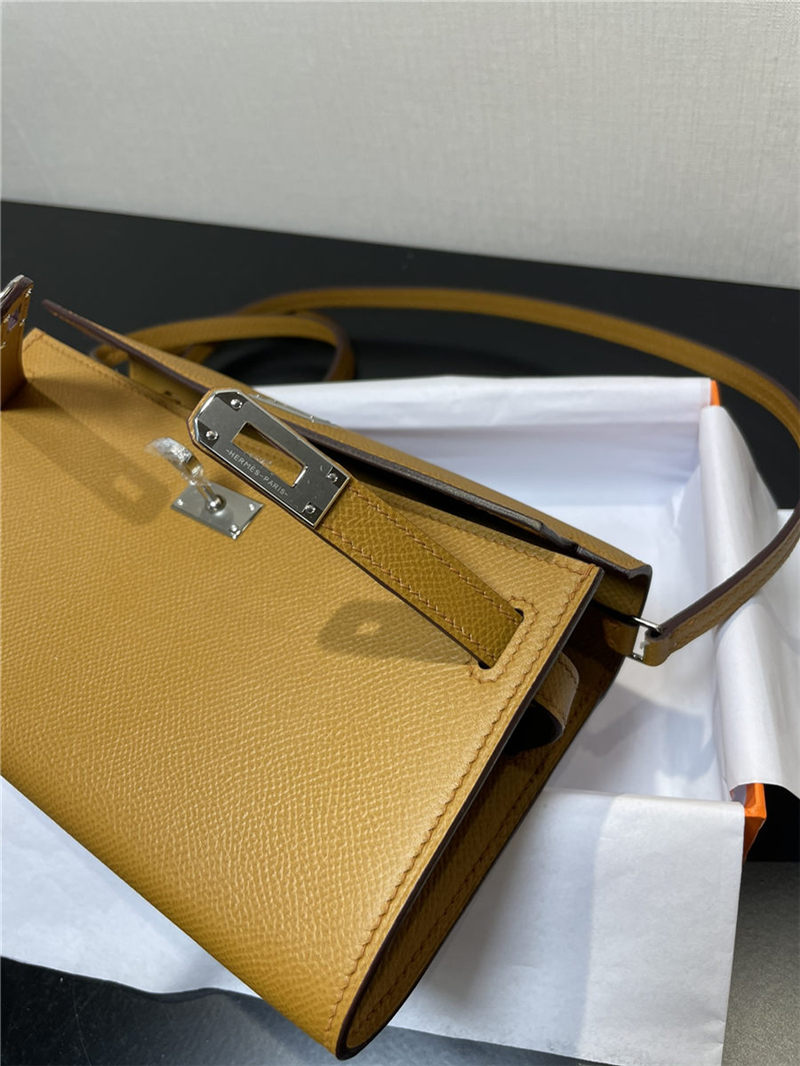 Hermes Kelly Classique To Go wallet Epsom calfskin Camel Silver-Metal WAX High