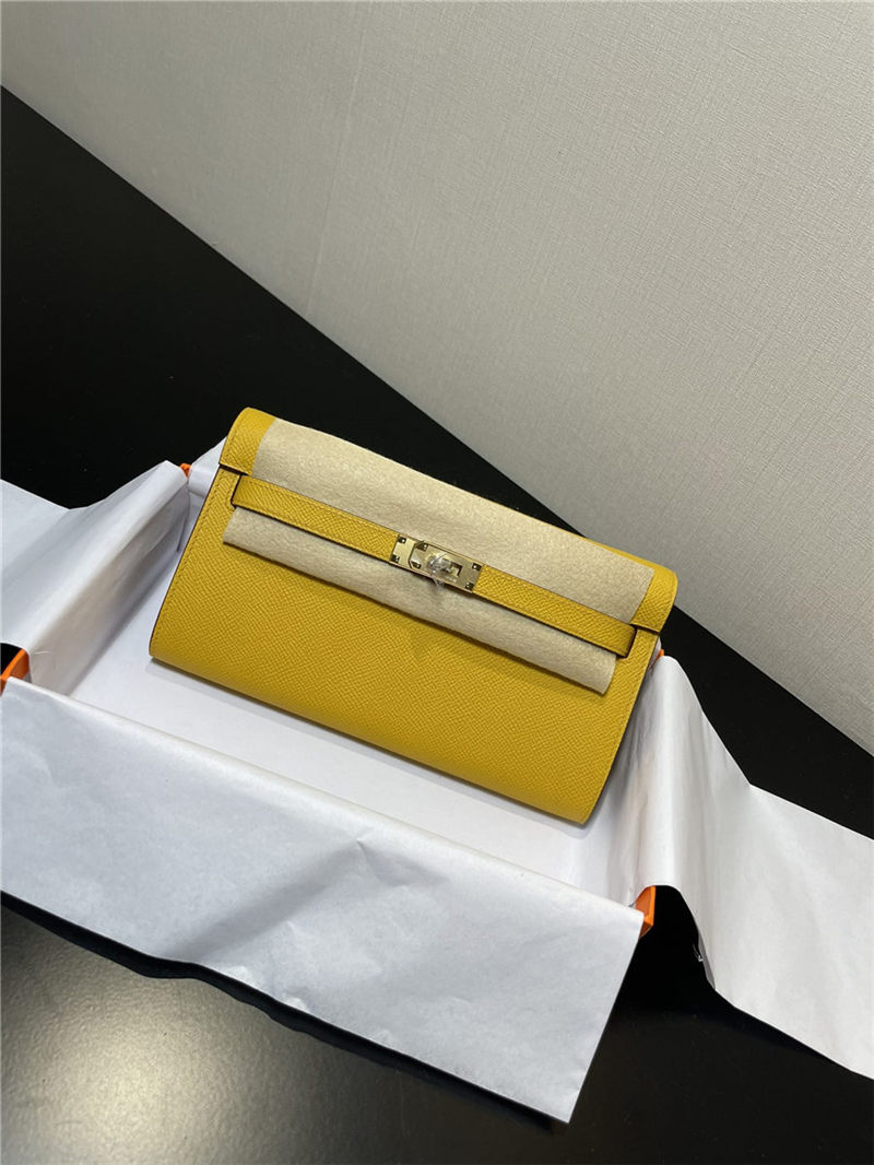 Hermes Kelly Classique To Go wallet Epsom calfskin Yellow Gold-Metal WAX High