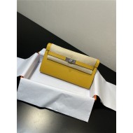 Hermes Kelly Classique To Go wallet Epsom calfskin Yellow Silver-Metal WAX High