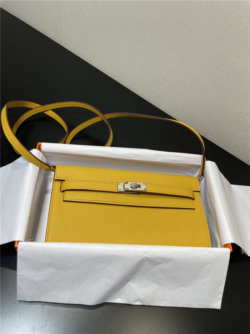 Hermes Kelly Classique To Go wallet Epsom calfskin Yellow Silver-Metal WAX High