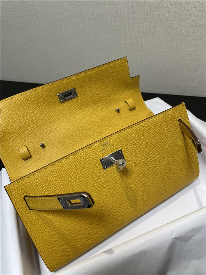 Hermes Kelly Classique To Go wallet Epsom calfskin Yellow Silver-Metal WAX High