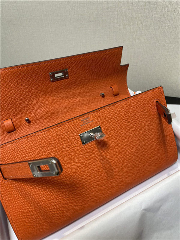 Hermes Kelly Classique To Go wallet Epsom calfskin Orange Silver-Metal WAX High