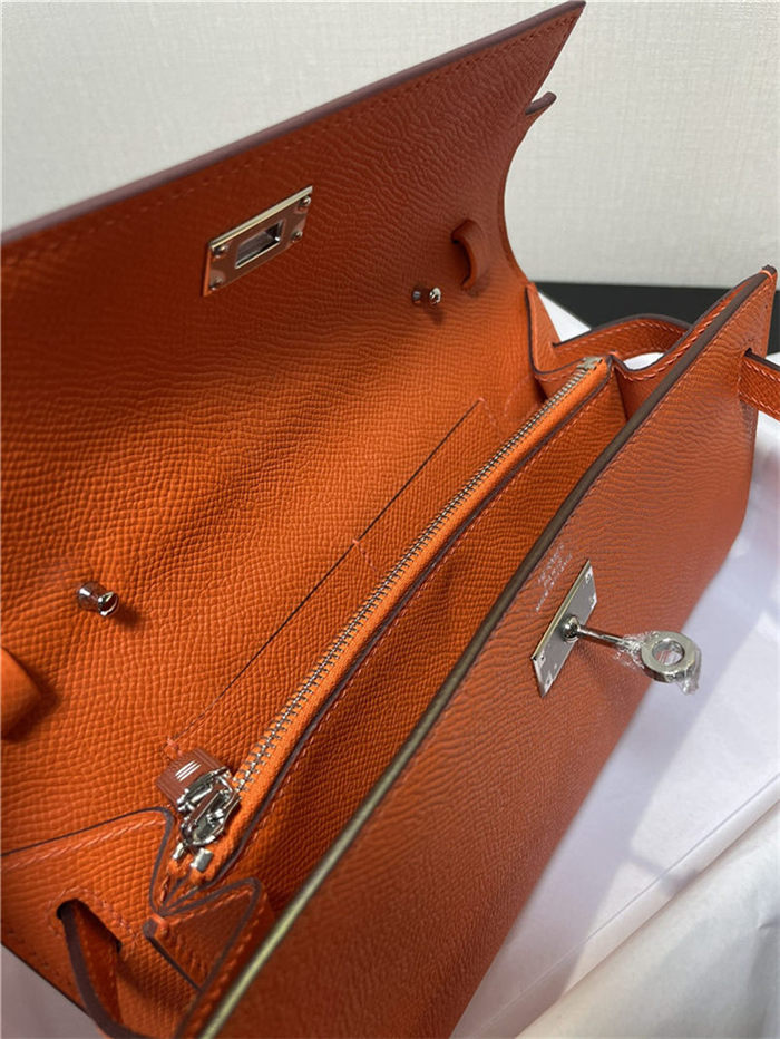 Hermes Kelly Classique To Go wallet Epsom calfskin Orange Silver-Metal WAX High