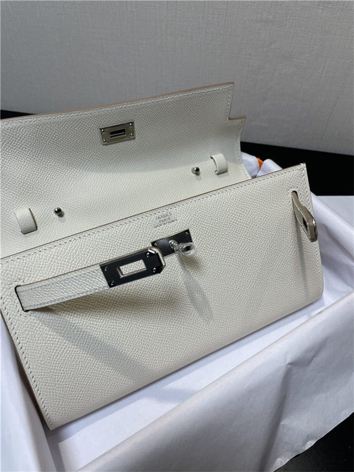 Hermes Kelly Classique To Go wallet Epsom calfskin Cream Silver-Metal WAX High