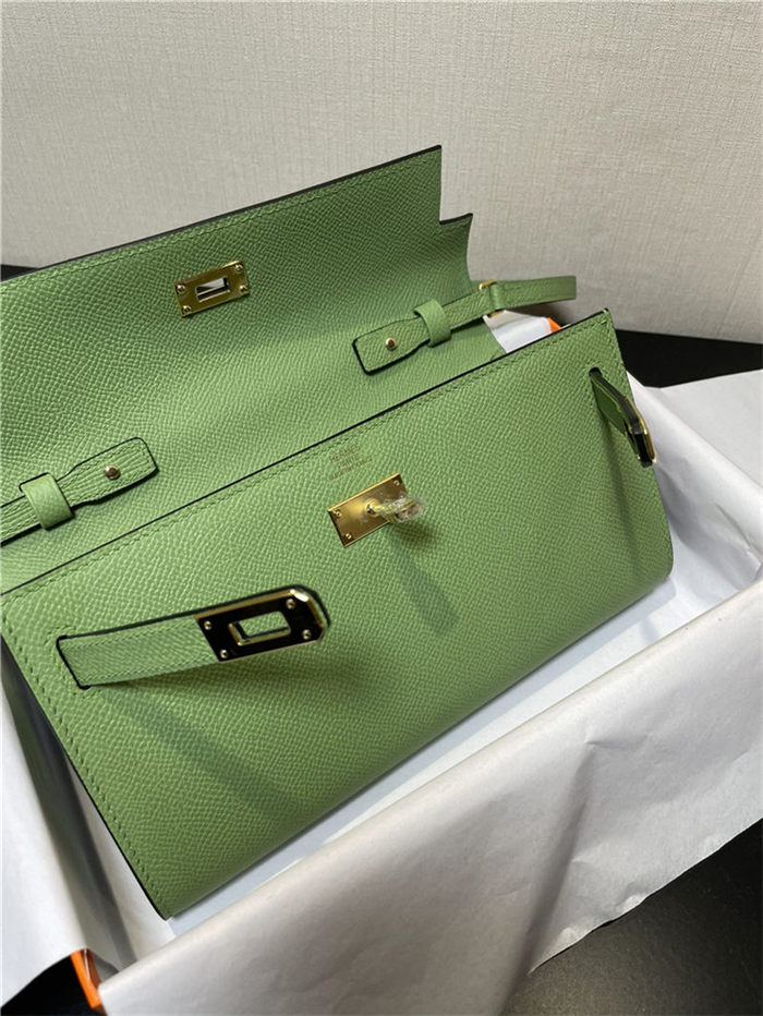 Hermes Kelly Classique To Go wallet Epsom calfskin Green Gold-Metal WAX High