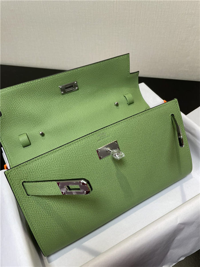 Hermes Kelly Classique To Go wallet Epsom calfskin Green Silver-Metal WAX High