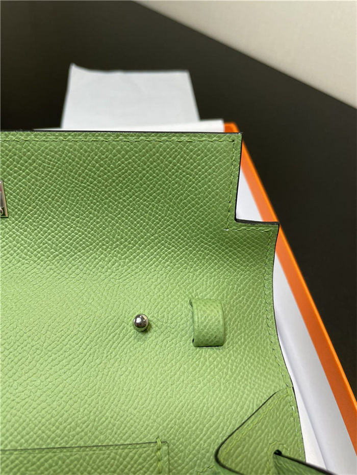 Hermes Kelly Classique To Go wallet Epsom calfskin Green Silver-Metal WAX High