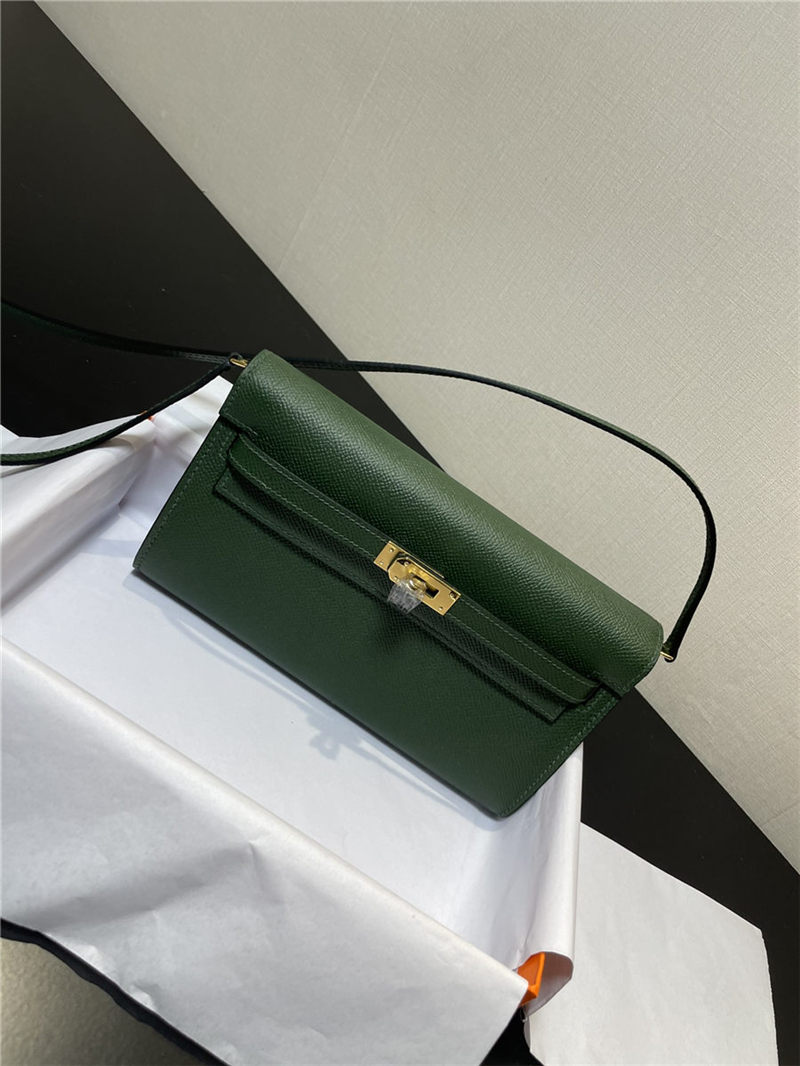 Hermes Kelly Classique To Go wallet Epsom calfskin Olive Gold-Metal WAX High