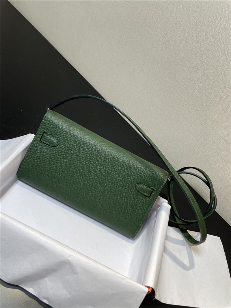 Hermes Kelly Classique To Go wallet Epsom calfskin Olive Silver-Metal WAX High