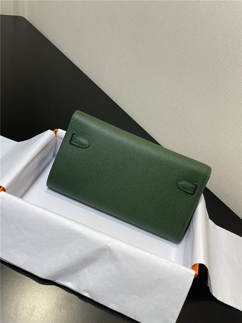 Hermes Kelly Classique To Go wallet Epsom calfskin Olive Silver-Metal WAX High