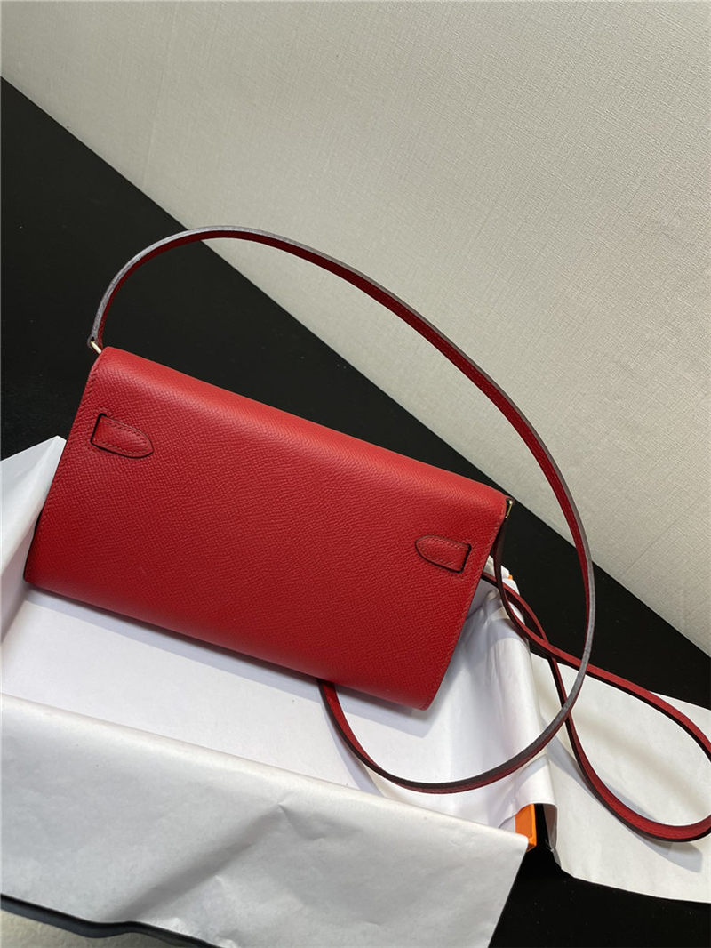 Hermes Kelly Classique To Go wallet Epsom calfskin Red Gold-Metal WAX High