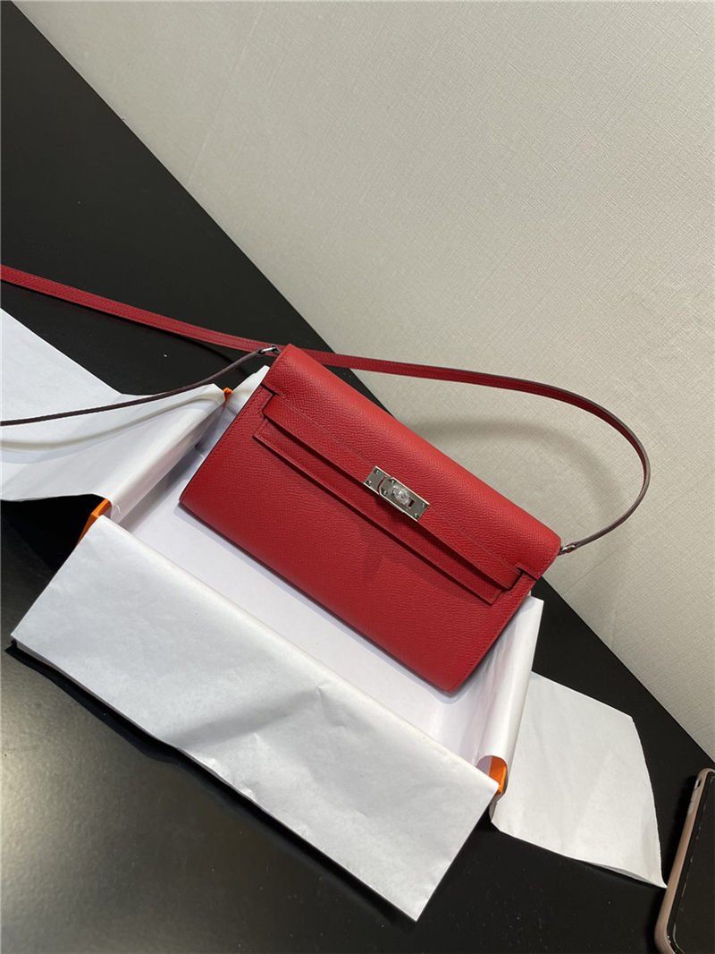 Hermes Kelly Classique To Go wallet Epsom calfskin Red Silver-Metal WAX High