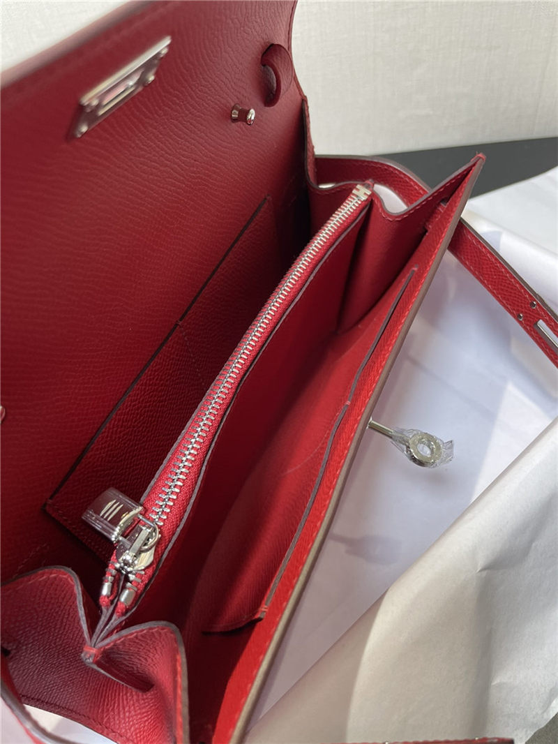 Hermes Kelly Classique To Go wallet Epsom calfskin Red Silver-Metal WAX High