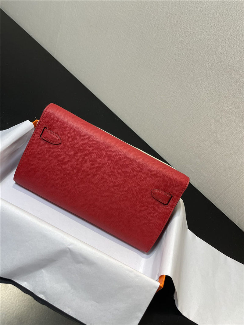 Hermes Kelly Classique To Go wallet Epsom calfskin Red Silver-Metal WAX High