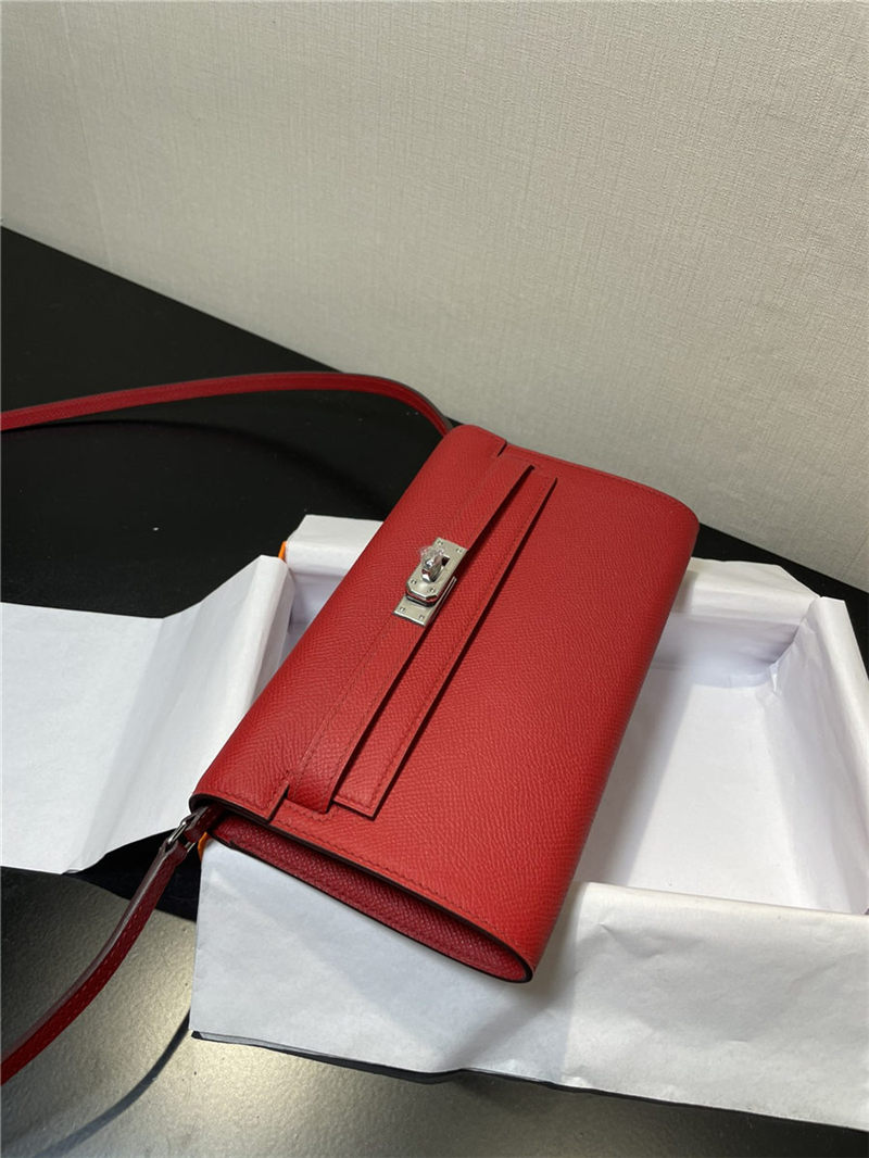 Hermes Kelly Classique To Go wallet Epsom calfskin Red Silver-Metal WAX High