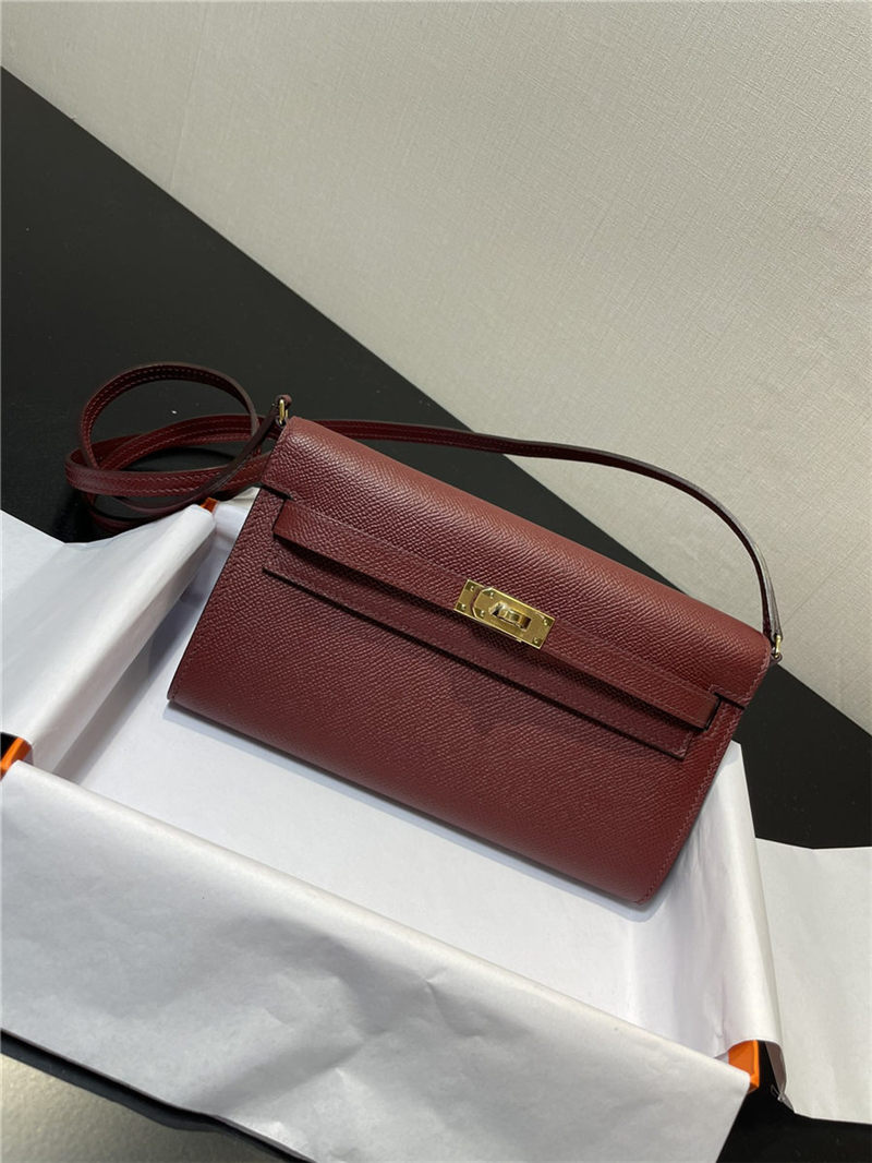 Hermes Kelly Classique To Go wallet Epsom calfskin Burgundy Gold-Metal WAX High