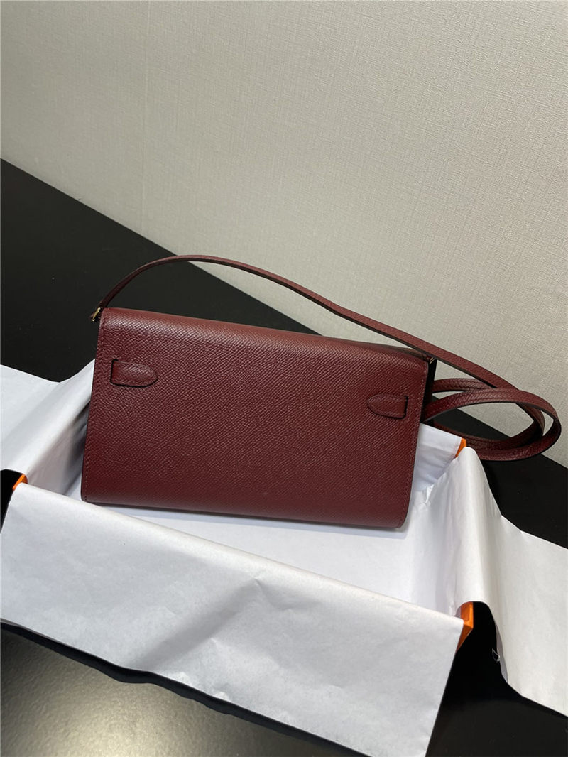 Hermes Kelly Classique To Go wallet Epsom calfskin Burgundy Gold-Metal WAX High