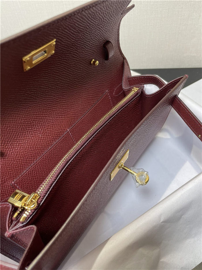 Hermes Kelly Classique To Go wallet Epsom calfskin Burgundy Gold-Metal WAX High