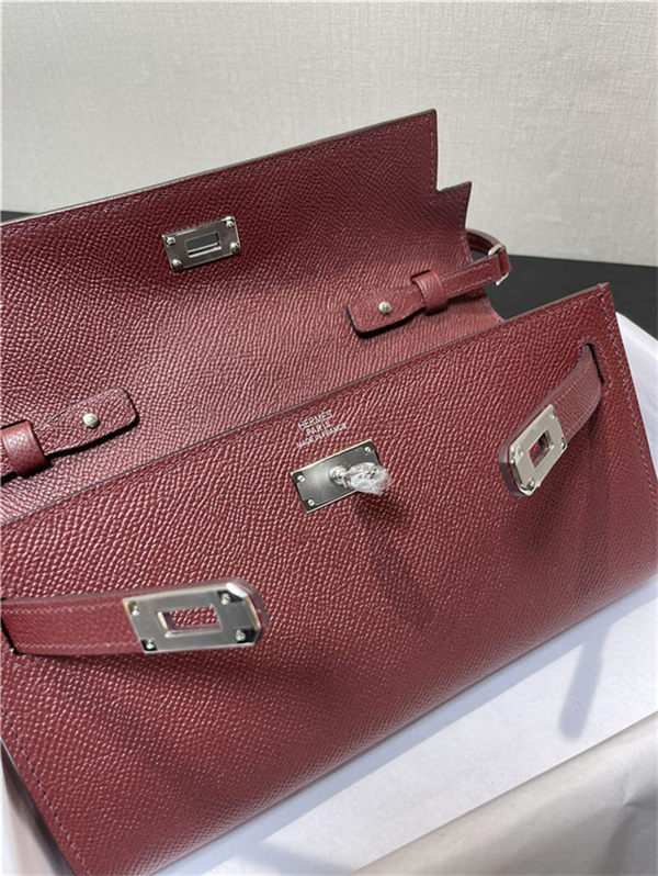 Hermes Kelly Classique To Go wallet Epsom calfskin Burgundy Silver-Metal WAX High