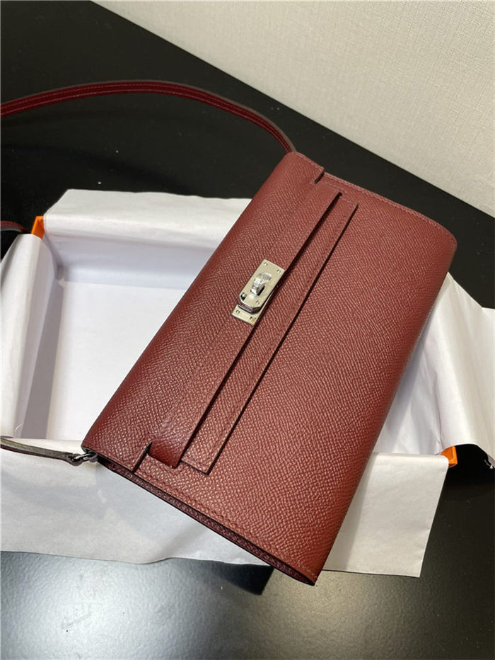 Hermes Kelly Classique To Go wallet Epsom calfskin Burgundy Silver-Metal WAX High