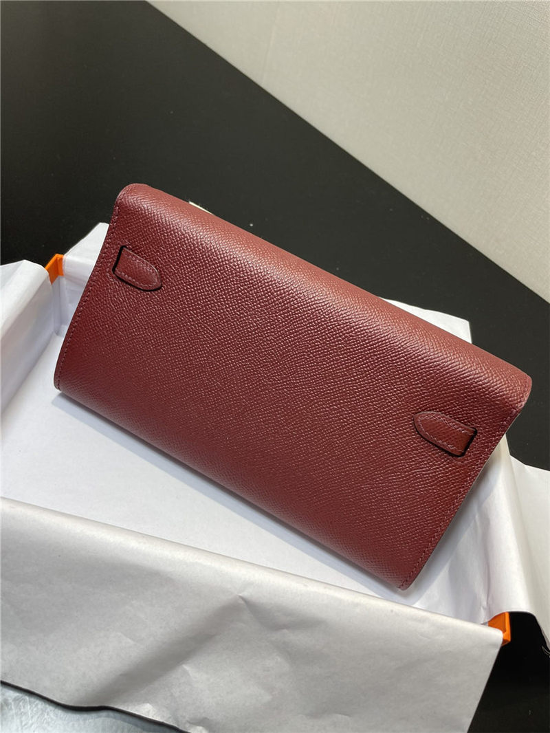 Hermes Kelly Classique To Go wallet Epsom calfskin Burgundy Silver-Metal WAX High