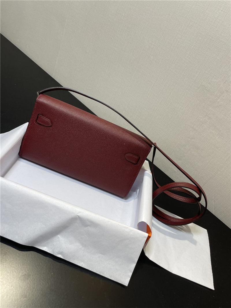 Hermes Kelly Classique To Go wallet Epsom calfskin Burgundy Silver-Metal WAX High