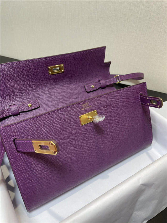 Hermes Kelly Classique To Go wallet Epsom calfskin Purple Gold-Metal WAX High