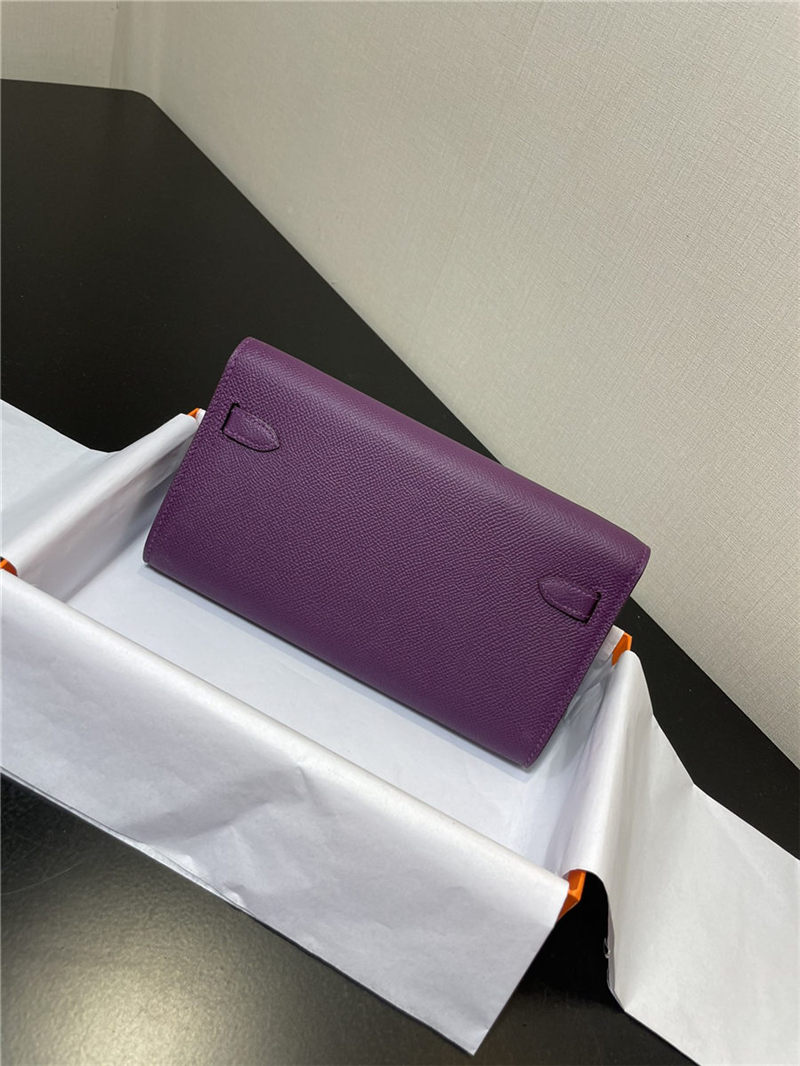 Hermes Kelly Classique To Go wallet Epsom calfskin Purple Gold-Metal WAX High