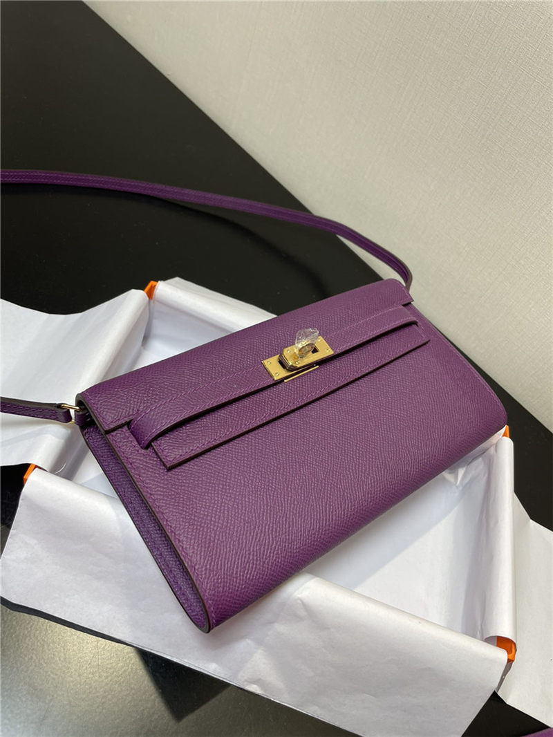 Hermes Kelly Classique To Go wallet Epsom calfskin Purple Gold-Metal WAX High