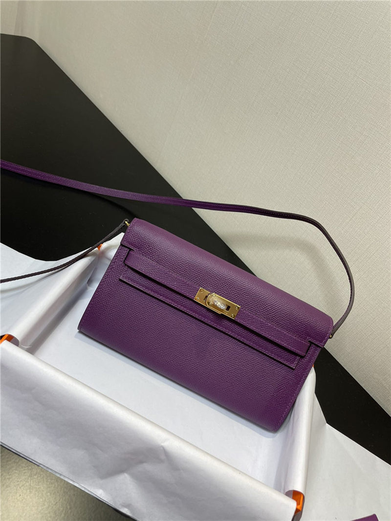 Hermes Kelly Classique To Go wallet Epsom calfskin Purple Gold-Metal WAX High