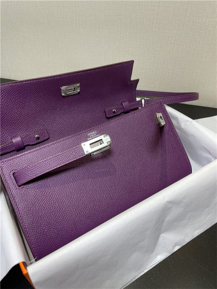 Hermes Kelly Classique To Go wallet Epsom calfskin Purple Silver-Metal WAX High