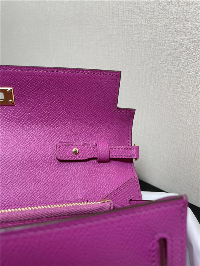 Hermes Kelly Classique To Go wallet Epsom calfskin Fuchsia Gold-Metal WAX High