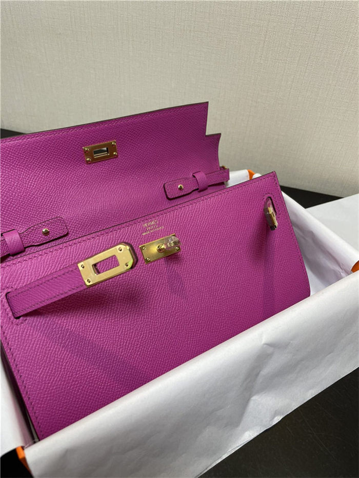 Hermes Kelly Classique To Go wallet Epsom calfskin Fuchsia Gold-Metal WAX High