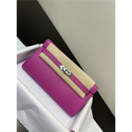 Hermes Kelly Classique To Go wallet Epsom calfskin Fuchsia Silver-Metal WAX High