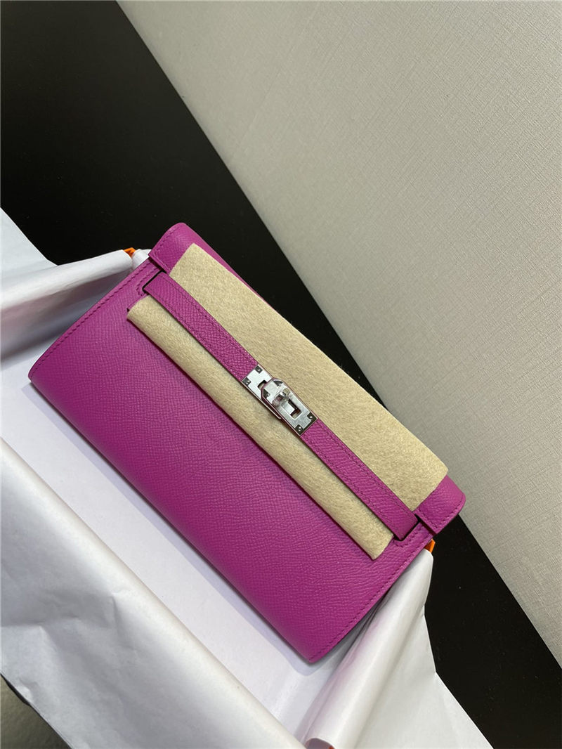 Hermes Kelly Classique To Go wallet Epsom calfskin Fuchsia Silver-Metal WAX High