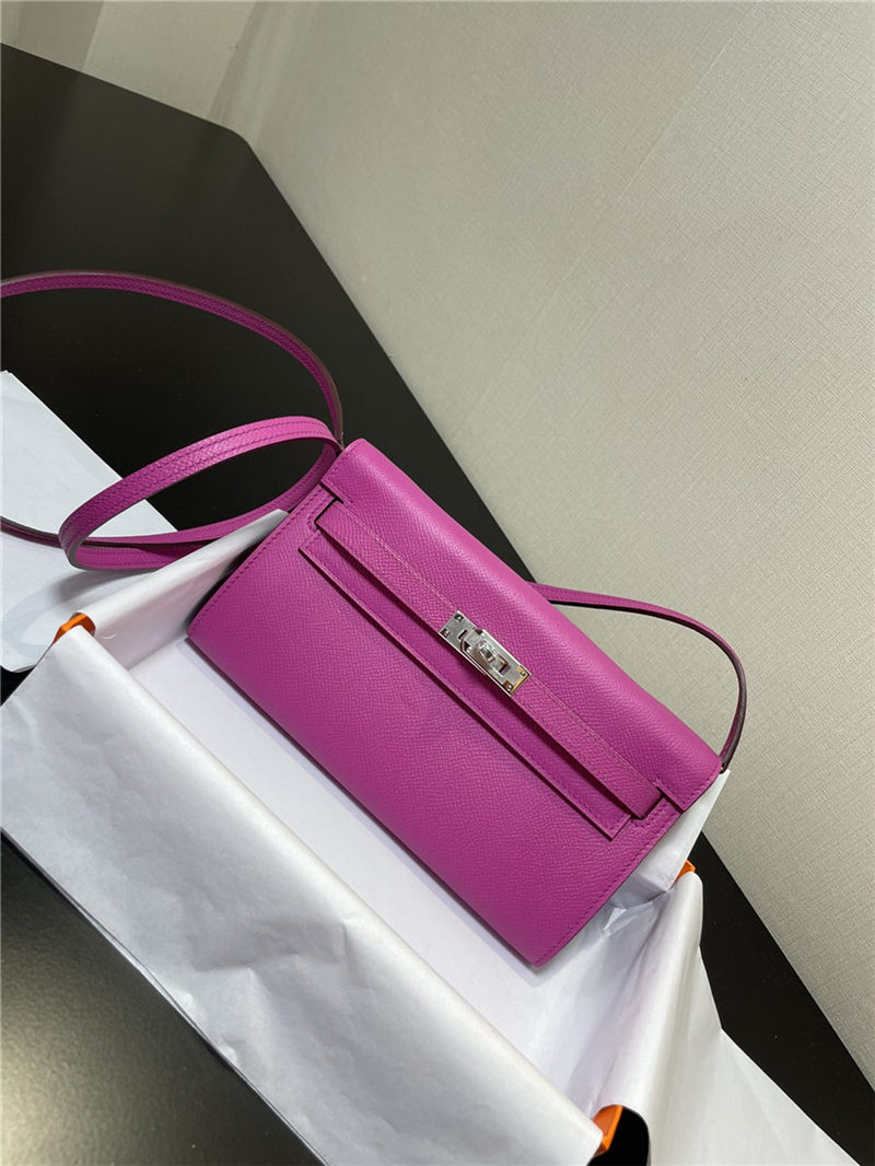 Hermes Kelly Classique To Go wallet Epsom calfskin Fuchsia Silver-Metal WAX High