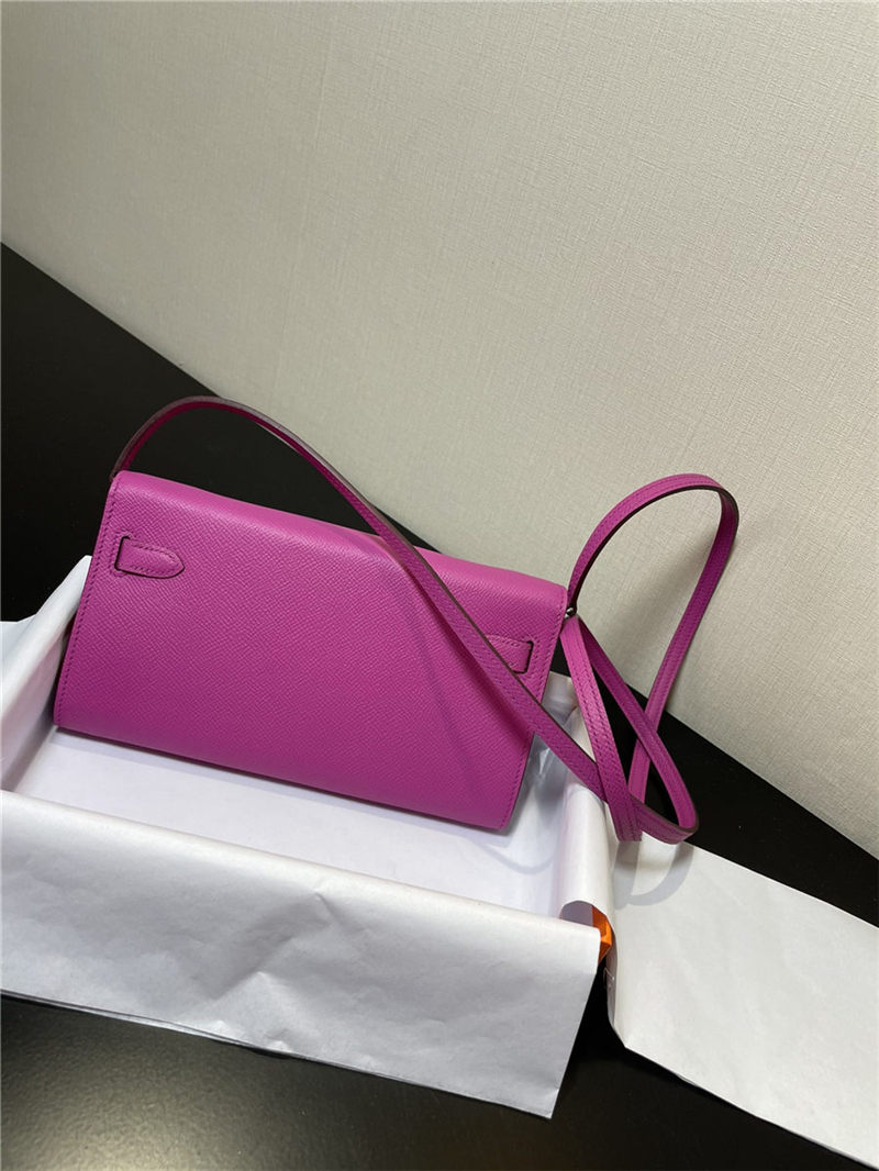 Hermes Kelly Classique To Go wallet Epsom calfskin Fuchsia Silver-Metal WAX High