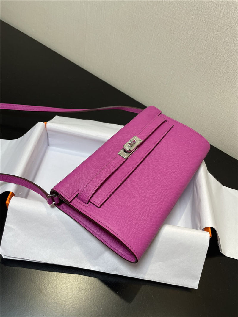 Hermes Kelly Classique To Go wallet Epsom calfskin Fuchsia Silver-Metal WAX High