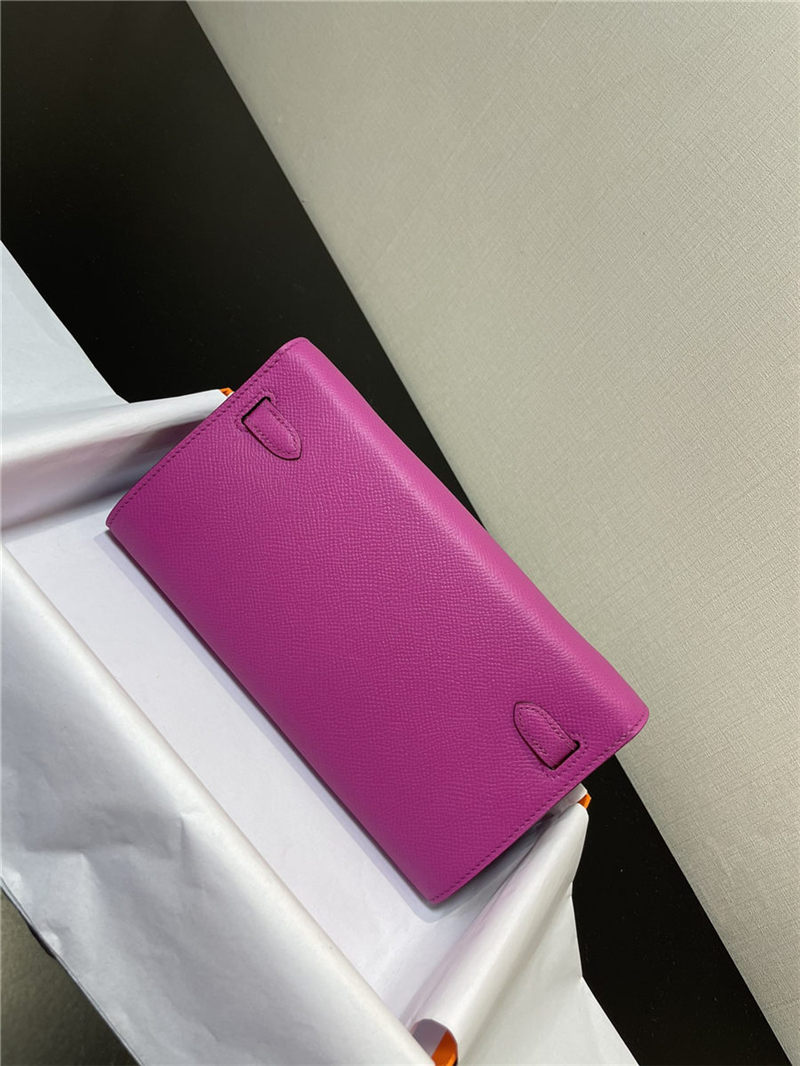 Hermes Kelly Classique To Go wallet Epsom calfskin Fuchsia Silver-Metal WAX High