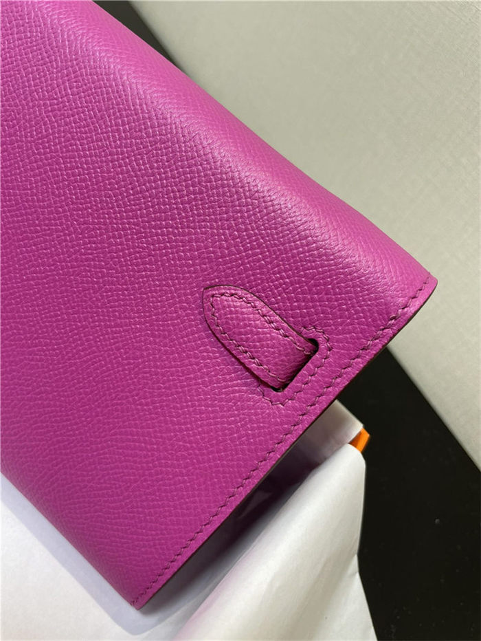 Hermes Kelly Classique To Go wallet Epsom calfskin Fuchsia Silver-Metal WAX High