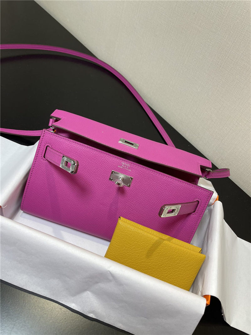 Hermes Kelly Classique To Go wallet Epsom calfskin Fuchsia Silver-Metal WAX High