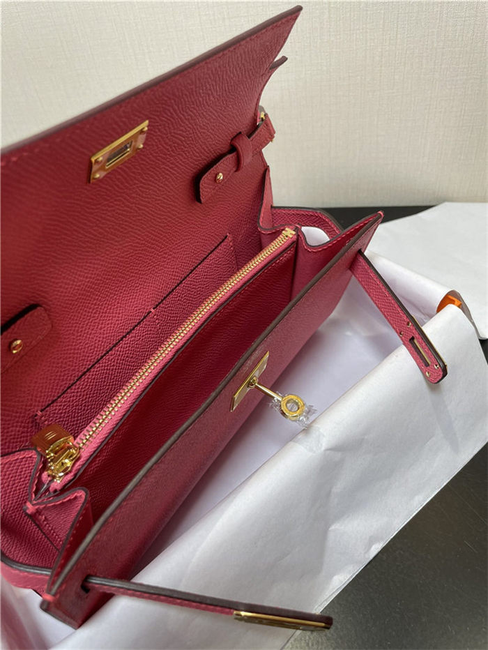 Hermes Kelly Classique To Go wallet Epsom calfskin Rose Pink Gold-Metal WAX High