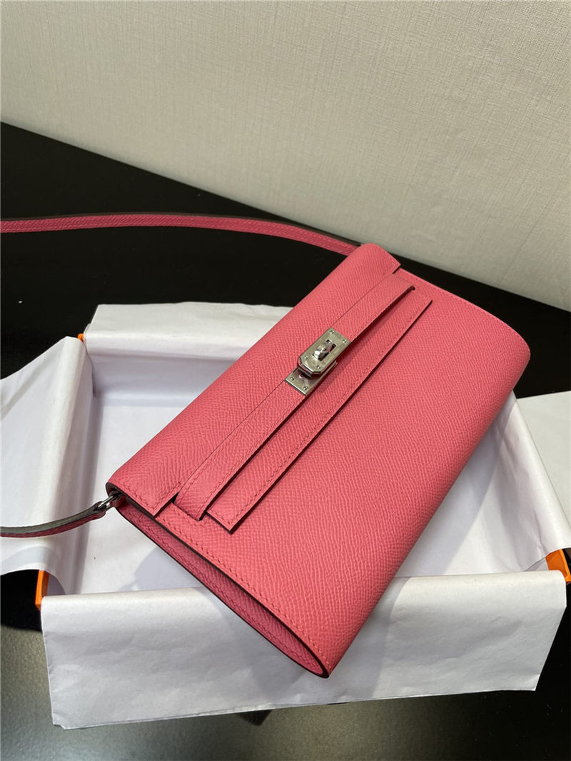 Hermes Kelly Classique To Go wallet Epsom calfskin Rose Pink Silver-Metal WAX High