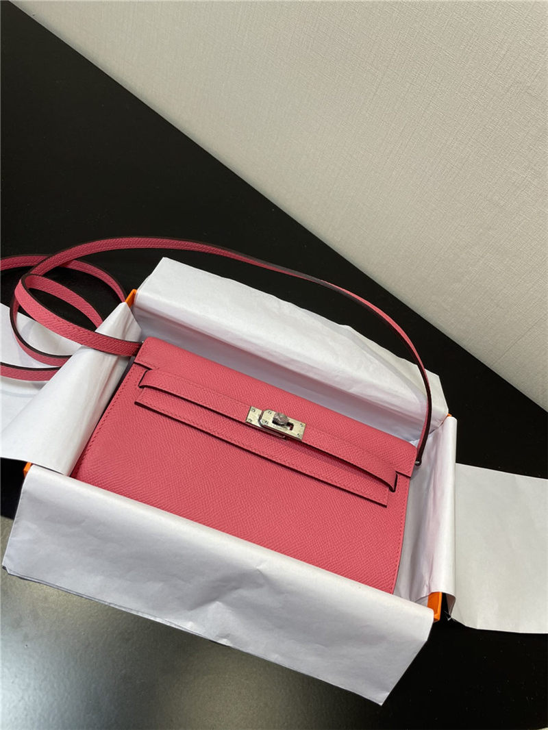 Hermes Kelly Classique To Go wallet Epsom calfskin Rose Pink Silver-Metal WAX High