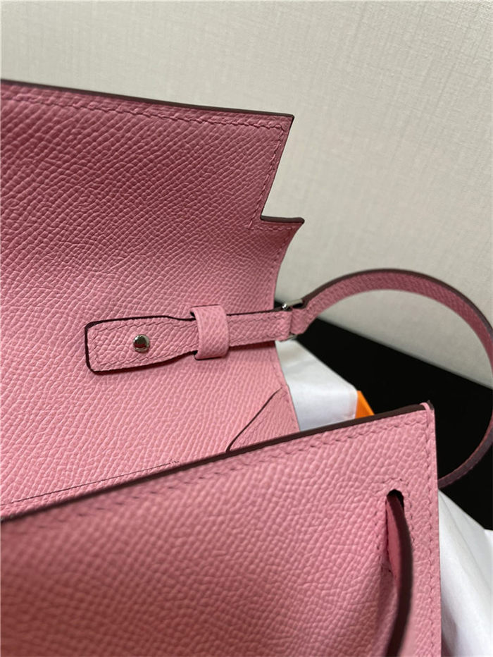 Hermes Kelly Classique To Go wallet Epsom calfskin Pink Silver-Metal WAX High